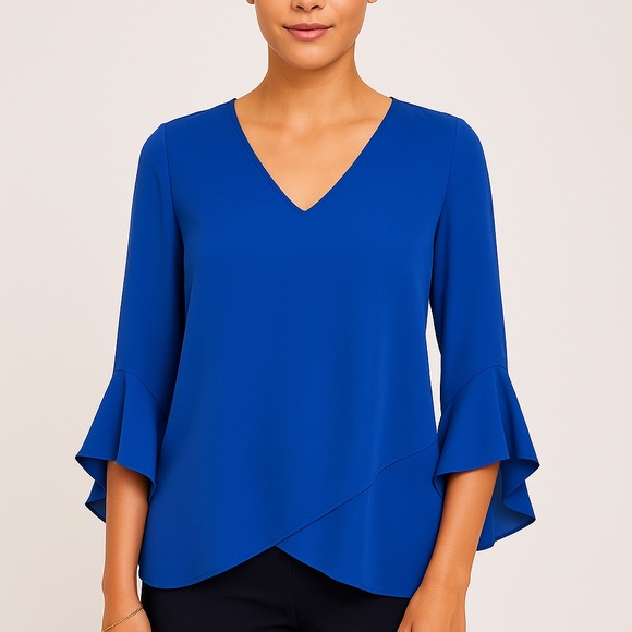 Vince Camuto Cobalt Blue Tunic Blouse Flouncy Sleeves Women’s Medium NEW - Picture 1 of 6